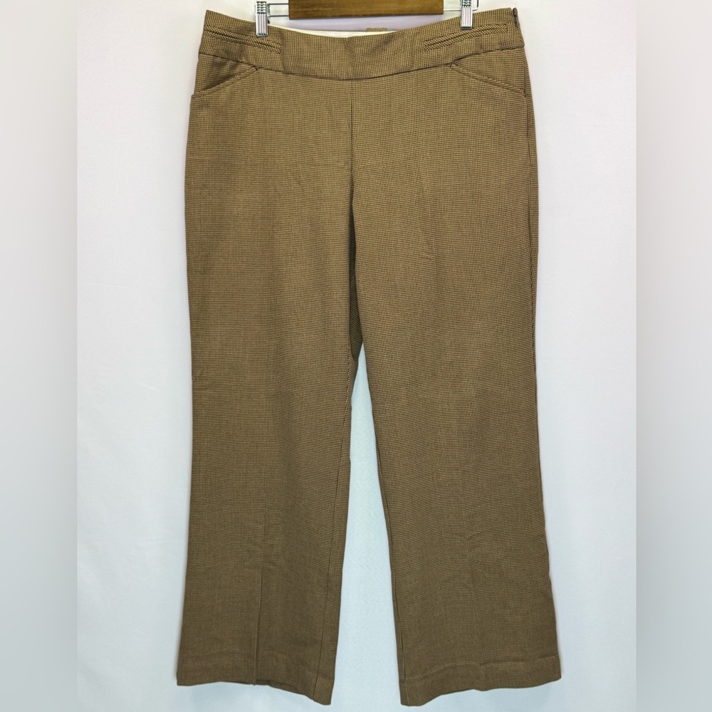 Worthington Brown Tan Houndstooth Stretchy Flared Dress Pants Women's Size 16